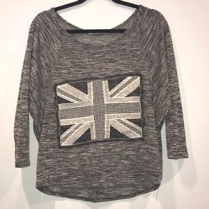 Heathered Grey British flag long sleeve